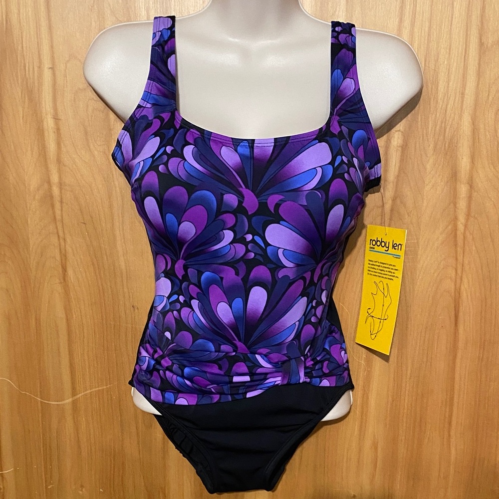 Robby Len Vibrant Purple and Black One-Piece Swimsuit